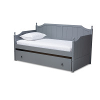 Baxton Studio MG0010-Grey-Daybed Millie Cottage Farmhouse Grey Finished Wood Twin Size Daybed with Trundle